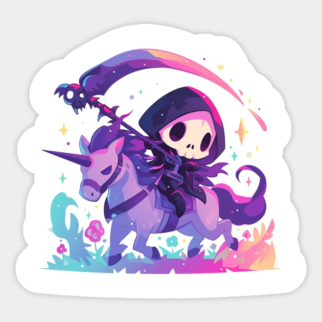 unicorn and reaper rider Sticker by peterdoraki